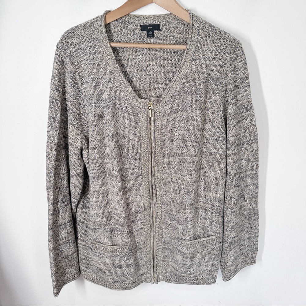 Ellos Gold Metallic Full Zip Cardigan Sweater 1X 22/24